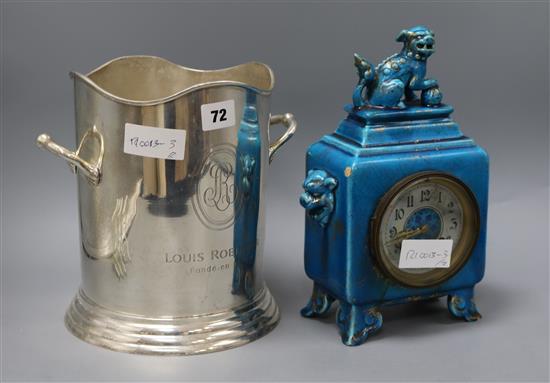 A Louis Roederer plated wine cooler and a Japanese style mantel clock